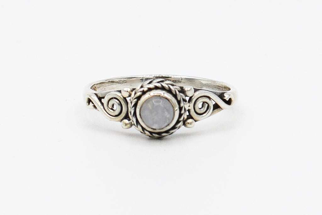 Picture of the Hindi ring, a Nelumbo jewelry piece, handmade from 925 sterling silver and moonstone
