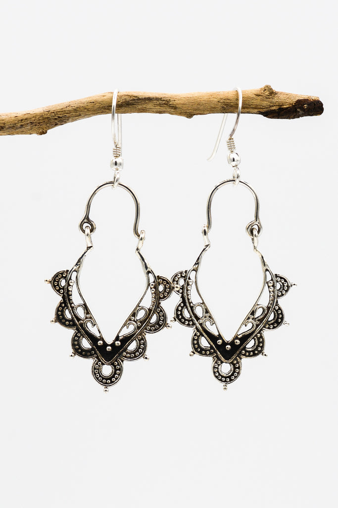 Picture of the Sundar earrings, a Nelumbo jewelry piece, handmade from 925 sterling silver
